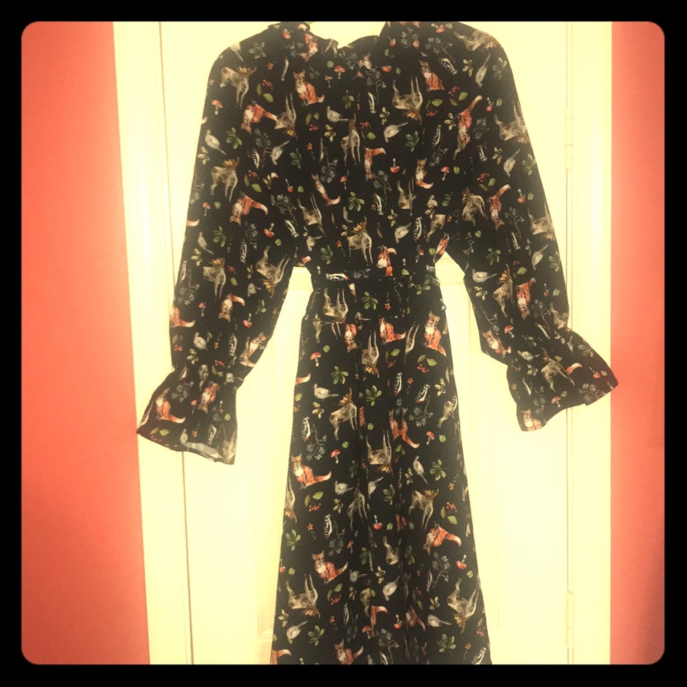 Eloquii fox print ruffle mock neck and ruffle Sllv